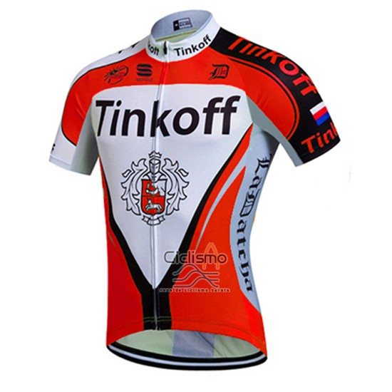 Tinkoff Ropa Ciclismo Culotte Corto 2016 Mangas Cortas Rojo y Blanco